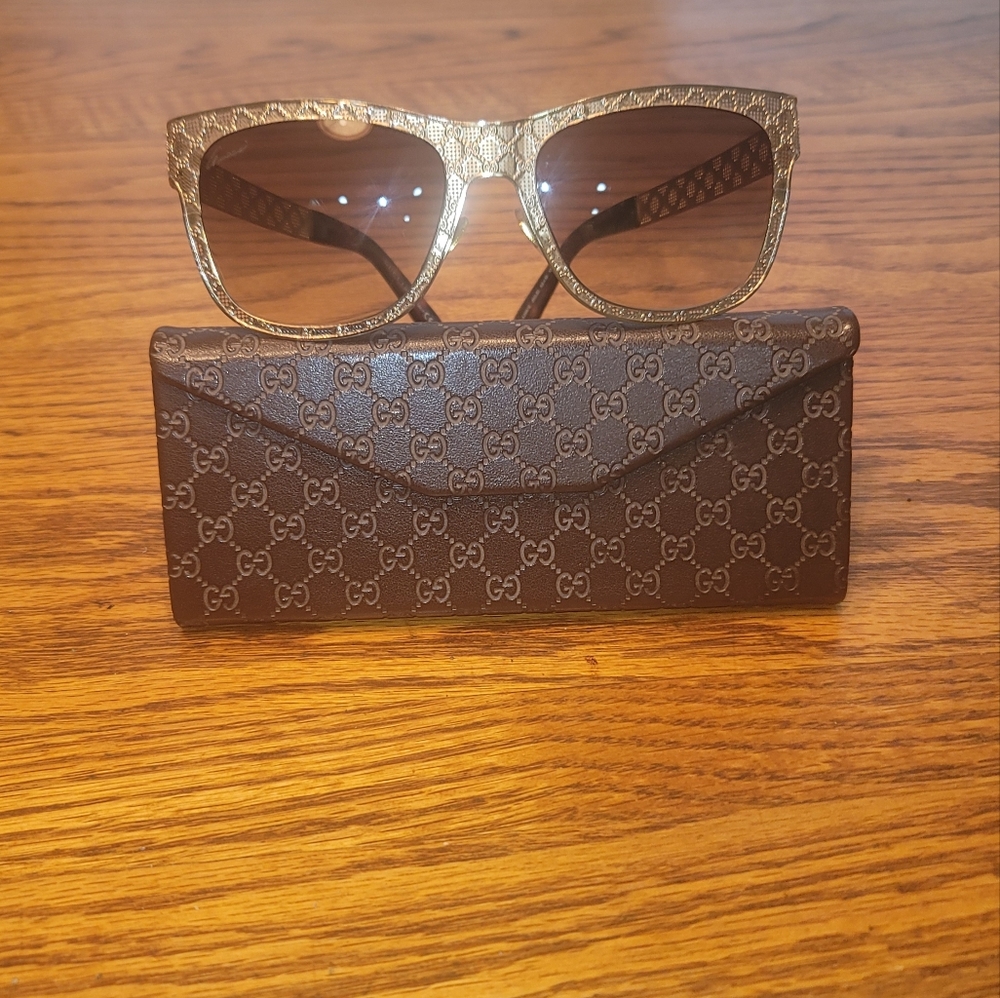 Gucci Gold Microguccissima GG Logo Metal Sunglasses